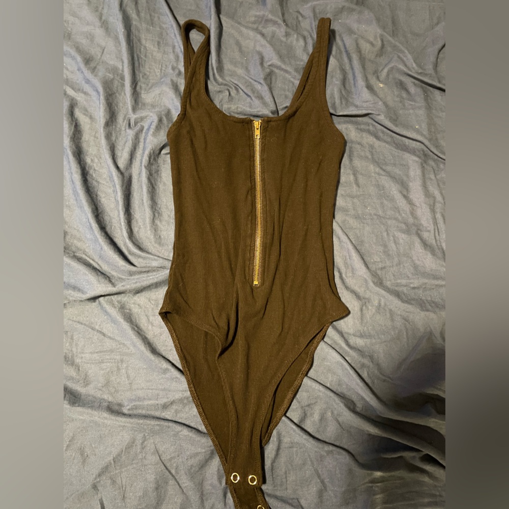Forever 21 Black Bodysuit with Gold Zipper